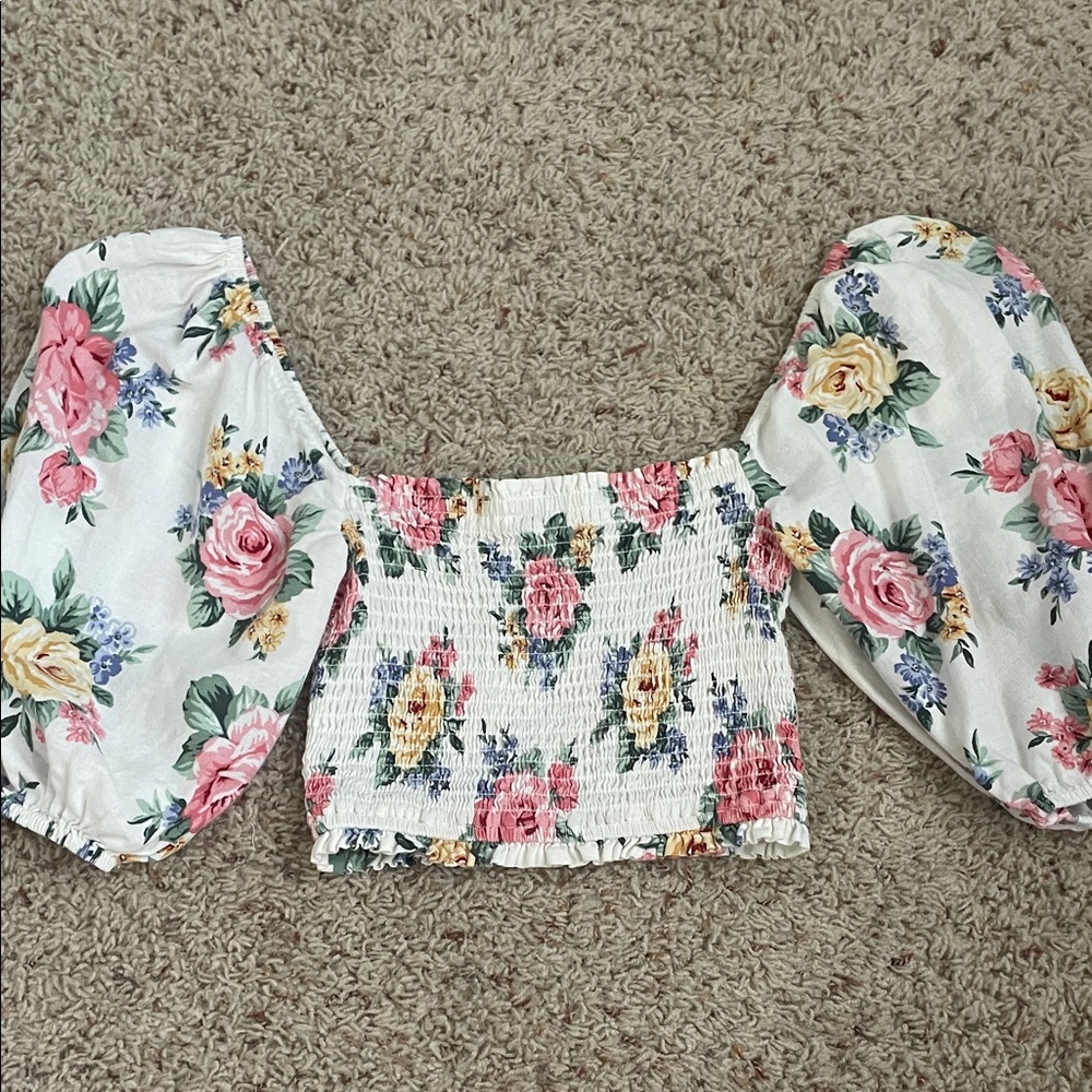 Forever 21 Floral Off-Shoulder Blouse - Pink and Cream